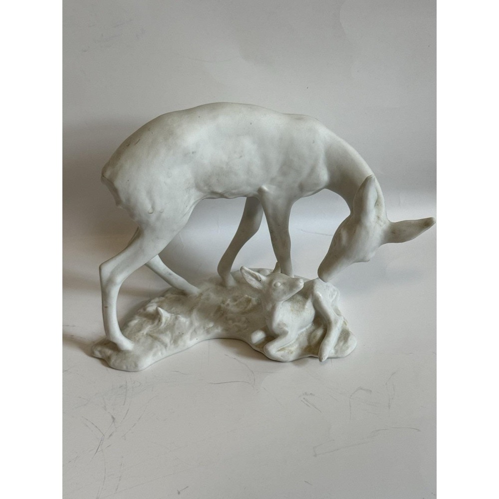 Vintage Kaiser G. Bachmann White Porcelain Doe and Her Fawn Figurine